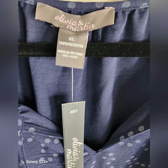 Olivia & Martin Blue Polka Dot Women's Top SKU F05 - Picture 3 of 6